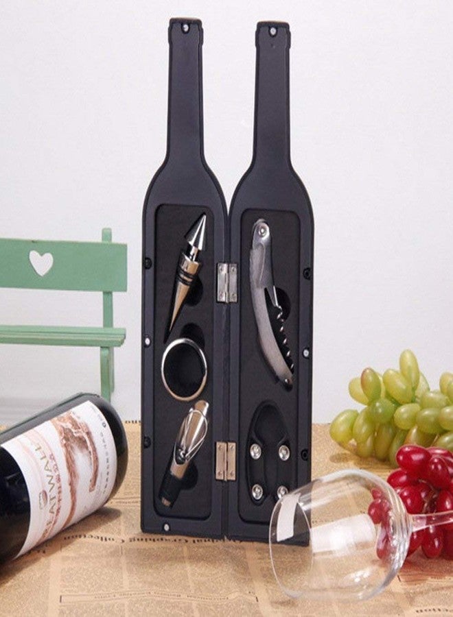 Iktu 5 Piece Wine Gift Set Bottle Shaped Deluxe Accessory Kit Novelty Hostess Tool Kit Christmas Holiday Gift Bottle Opener Corkscrew Foil Cutter Pourer Stopper Drip Ring Collar Bar Set Supplies - Image 2